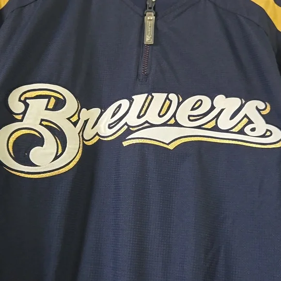 Milwaukee Brewers Majestic Baseball Jacket Embroidered Windbreaker Blue Size XL - Picture 2 of 11